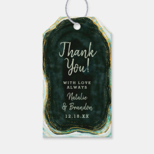 Teal Green & Gold Agate Marble Wedding Thank You Gift Tags