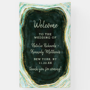 Teal Green & Gold Agate Marble Wedding Welcome Banner