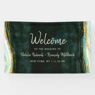 Teal Green & Gold Agate Marble Wedding Welcome Banner
