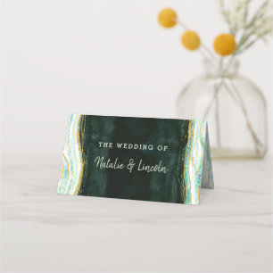 Teal Green & Gold Agate Reserved Seating Wedding Place Card