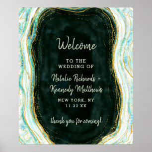 Teal Green & Gold Agate Rock Wedding Welcome Sign