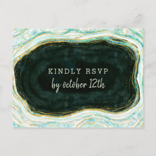 Teal Green & Gold Agate Wedding Meal Choice RSVP Postcard