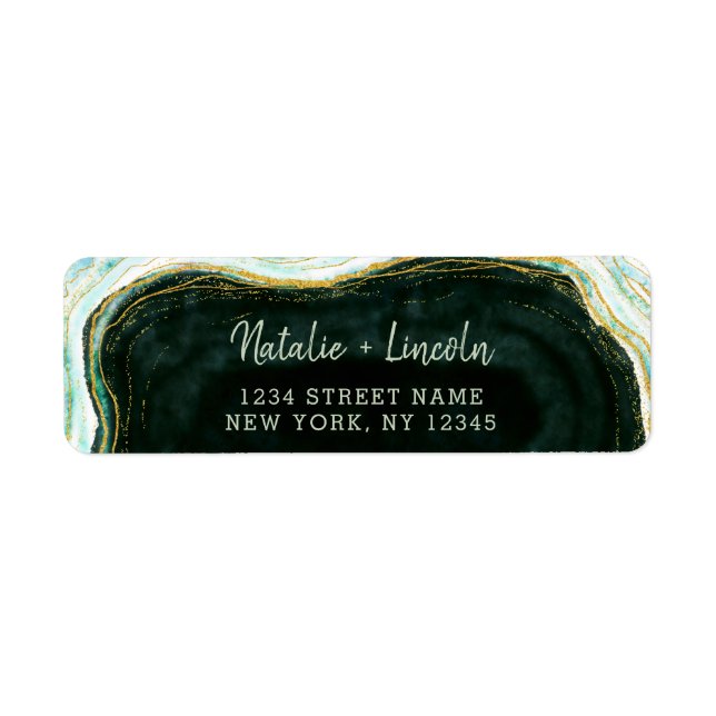 Teal Green & Gold Agate Wedding Return Address Label (Front)