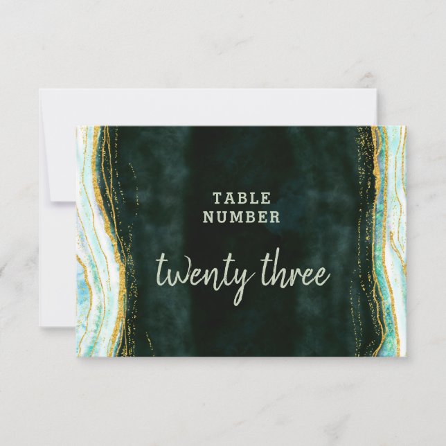 Teal Green & Gold Agate Wedding Table Numbers (Front)