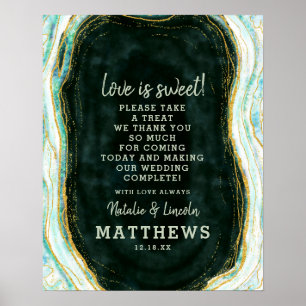 Teal Green & Gold Geode Love is Sweet Wedding Sign