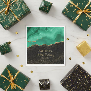 Teal Green Gold Glitter Abstract Watercolor Marble Napkin