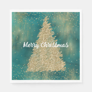 Teal Green Gold Glitter Sparkle Christmas Tree    Napkin