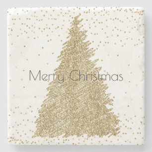 Teal Green Gold Glitter Sparkle Christmas Tree Stone Coaster