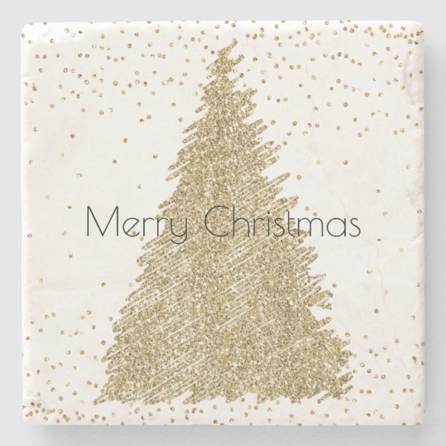 Teal Green Gold Glitter Sparkle Christmas Tree     Stone Coaster (Front)