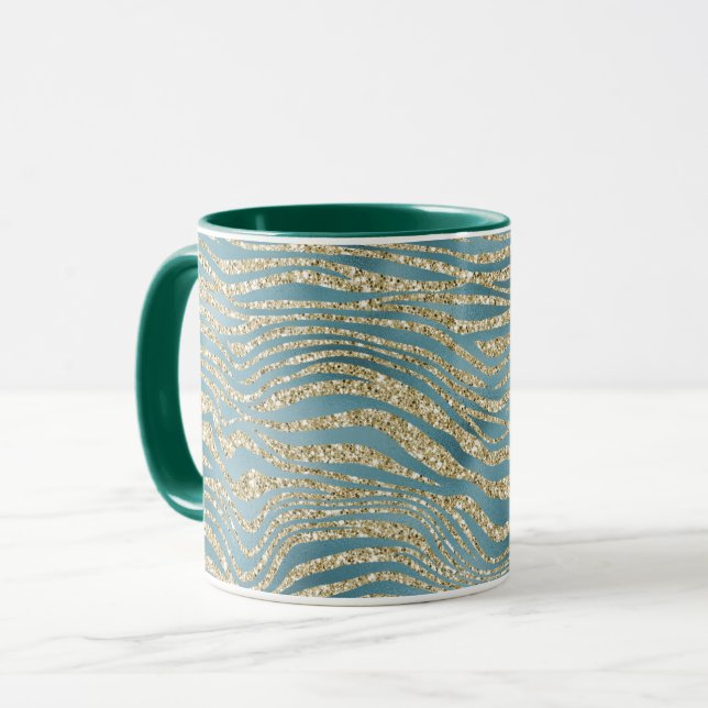 Teal Green Gold Glitter Zebra Print    Mug (Front Left)