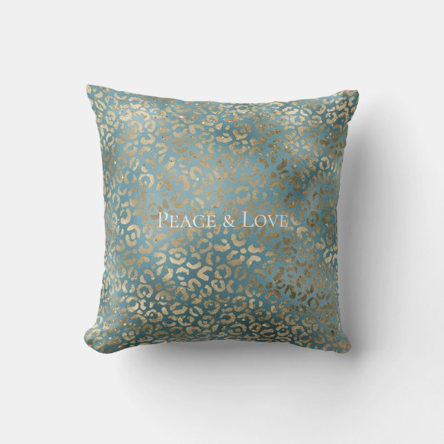 Teal Green Gold Leopard Print    Cushion (Front)