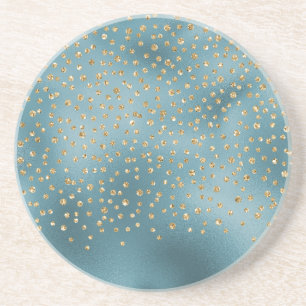 Teal Green Gold Luxe Glam Glitter Dots      Coaster