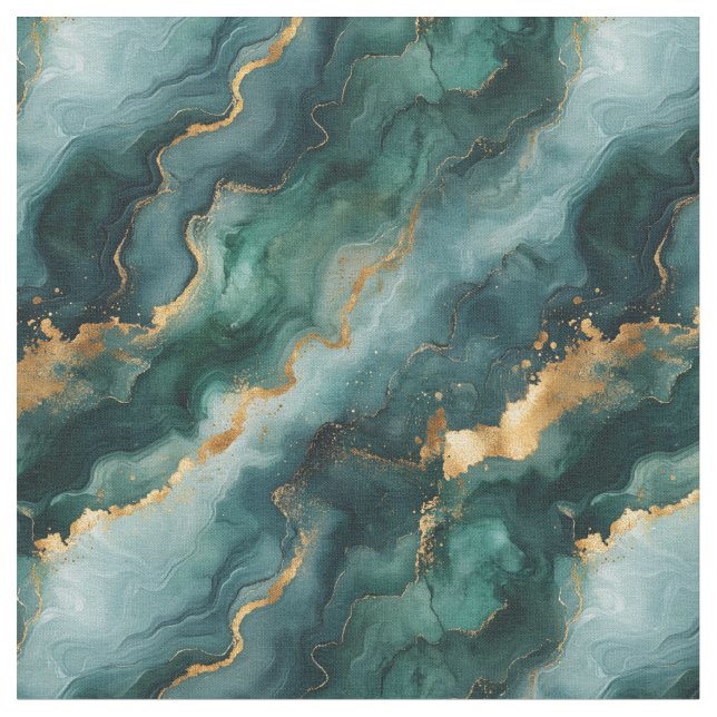 Teal / Green / Gold Marble Fabric (Close Up)