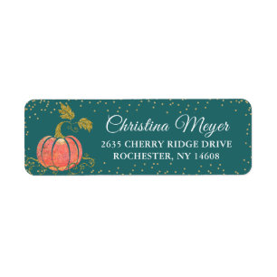 Teal Green Gold Watercolor Pumpkin Return Address Label
