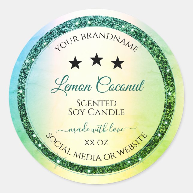 Teal Green Gradient Glitter Sparkle Product Labels (Front)