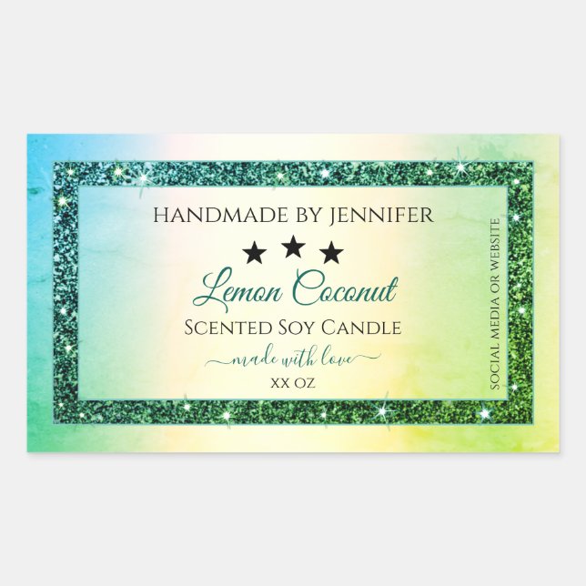 Teal Green Gradient Glitter Sparkle Product Labels (Front)