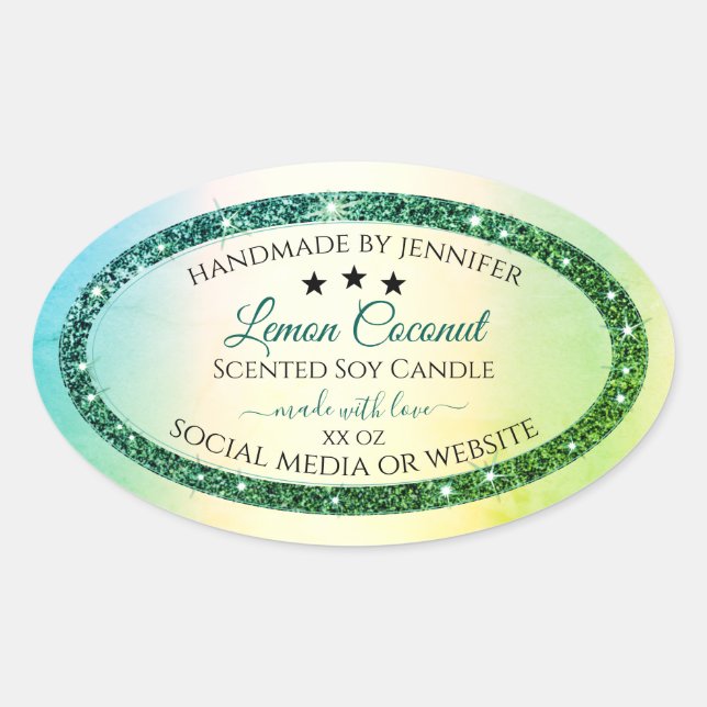 Teal Green Gradient Glitter Sparkle Product Labels (Front)