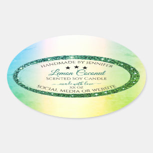 Teal Green Gradient Glitter Sparkle Product Labels