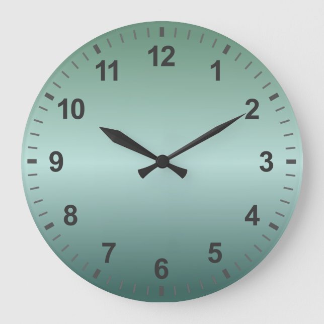 Teal Green Gradient Minimal Design Numbers Large Clock (Front)