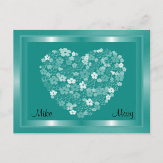 Teal Green Heart of Flowers Framed Postcard