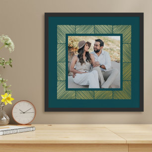 Teal Green Herringbone Custom Photo Foil Art Print