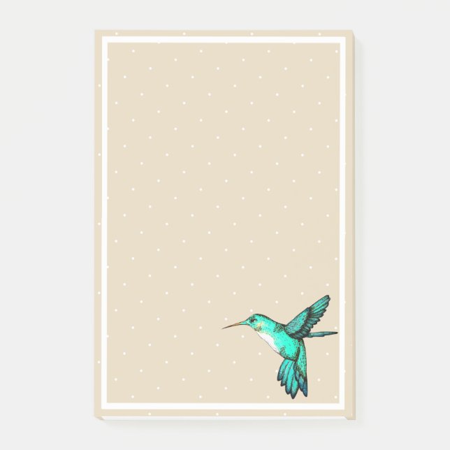 Teal Green Hummingbird & White Dots Post-it Notes (Front)