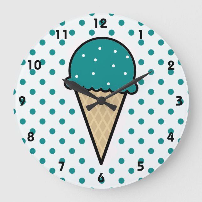 Teal Green Ice Cream Cone Large Clock (Front)