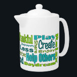 Teal & Green Inspirational Words Teapot<br><div class="desc">A t mug covered in positive words & phrases that promote peace,  thankfulness,  happiness & a positive attitude! Matching mug available!</div>