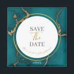 Teal Green Kintsugi Geode Wedding Save the Date Magnet<br><div class="desc">.: Gorgeous teal with gold Kintsugi-look detail. Hand script and all-caps font together look elegant on this geode-stone concept background. 
.: Coordinating Items are available
.: Customise to you liking!</div>