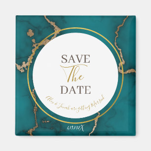 Teal Green Kintsugi Geode Wedding Save the Date Magnet
