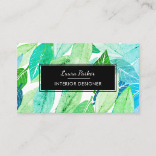Teal Green Leaf Watercolor Nature Yoga Meditation Business Card