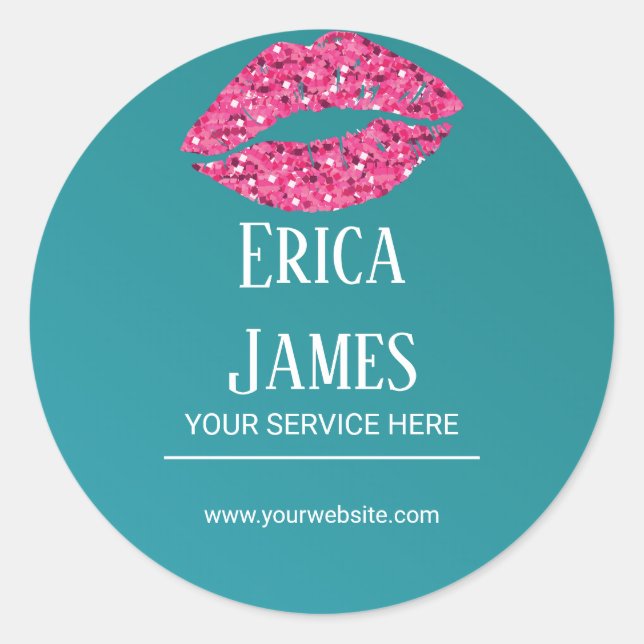 Teal Green Lips Beauty Salon Classic Round Sticker (Front)