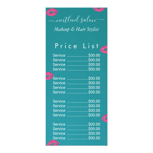 Teal Green Lips Beauty Salon Rack Card (Front)
