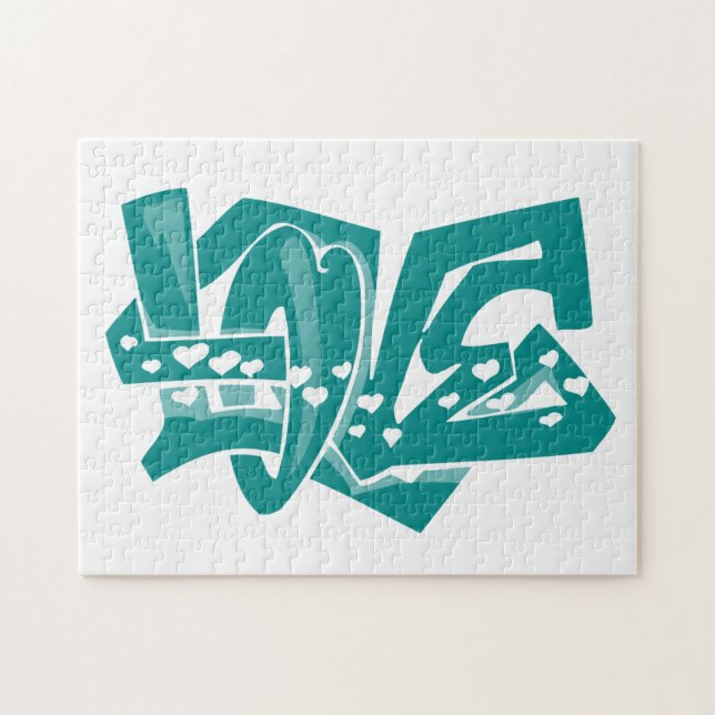 Teal Green Love Graffiti Jigsaw Puzzle (Horizontal)