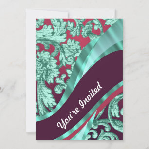 Teal green & magenta damask invitation
