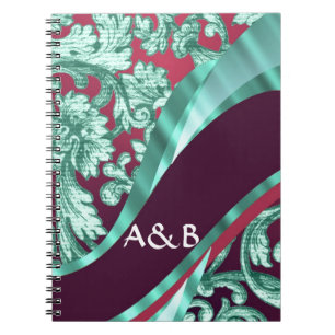Teal green & magenta damask notebook