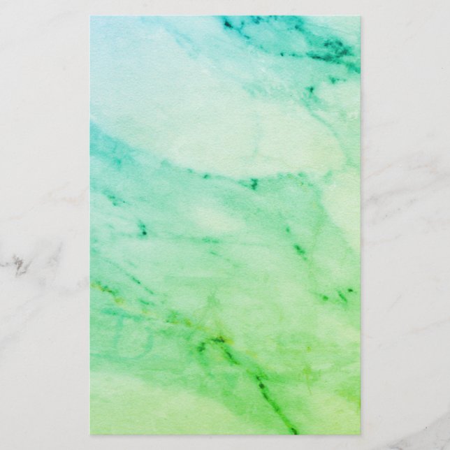 Teal Green Marble, watercolor abstract pattern Stationery (Front)