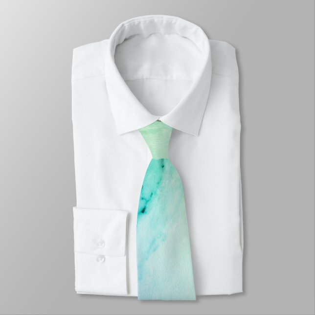 Teal Green Marble, watercolor abstract pattern Tie (Tied)