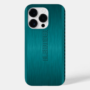 Teal-Green Metallic Brushed Aluminium Look Case-Mate iPhone 14 Pro Case