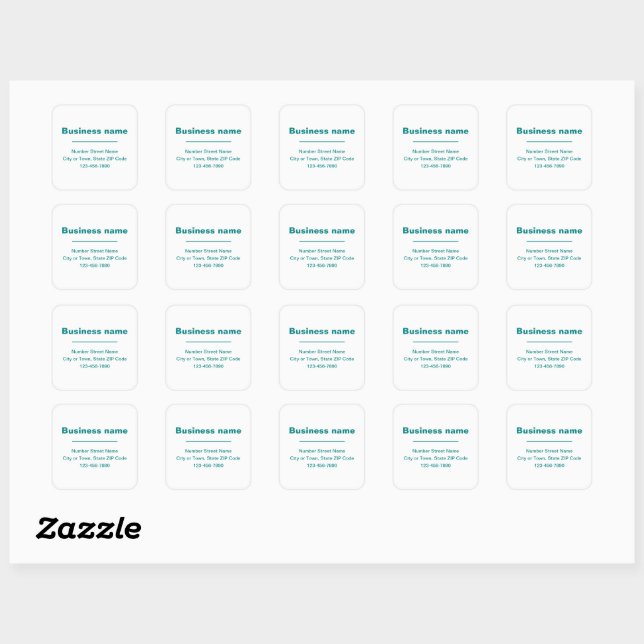 Teal Green Minimal Plain Texts of Brand on White Square Sticker (Sheet)