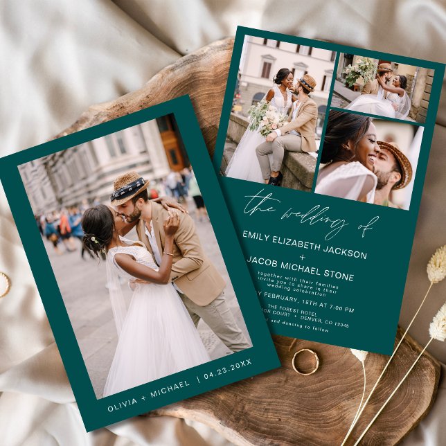 Teal Green Minimalist Elegant Photo Wedding  Invitation (Creator Uploaded)
