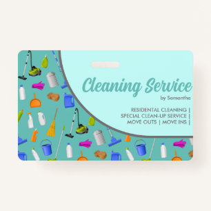 Teal Green Minimalist House Cleaning Service ID Badge