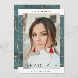 Teal Green Modern Gold Foil Marble Grad Announcement