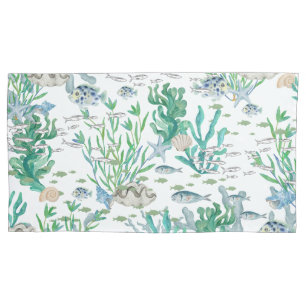 Teal Green Ocean Seashells Starfish Fish Coral Pillowcase