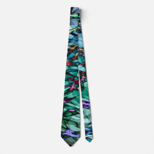 Teal Green Orange Gold Magenta Red Abstract Art Tie