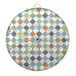 Teal Green Orange Taupe Classic Argyle Pattern Dartboard
