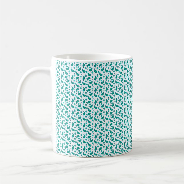 Teal Green Paisley Floral Pattern Modern Boho  Coffee Mug (Left)