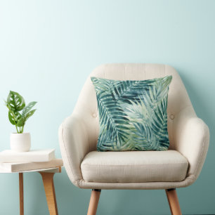 Teal Green Palm Leaves Cushion
