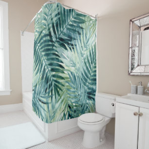 Teal Green Palm Leaves Shower Curtain