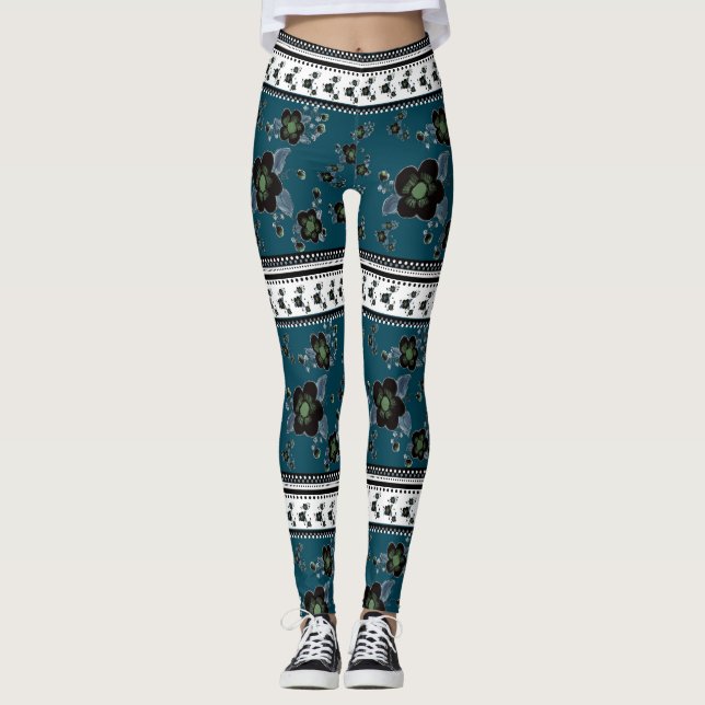 Teal green pattern leggings (Front)